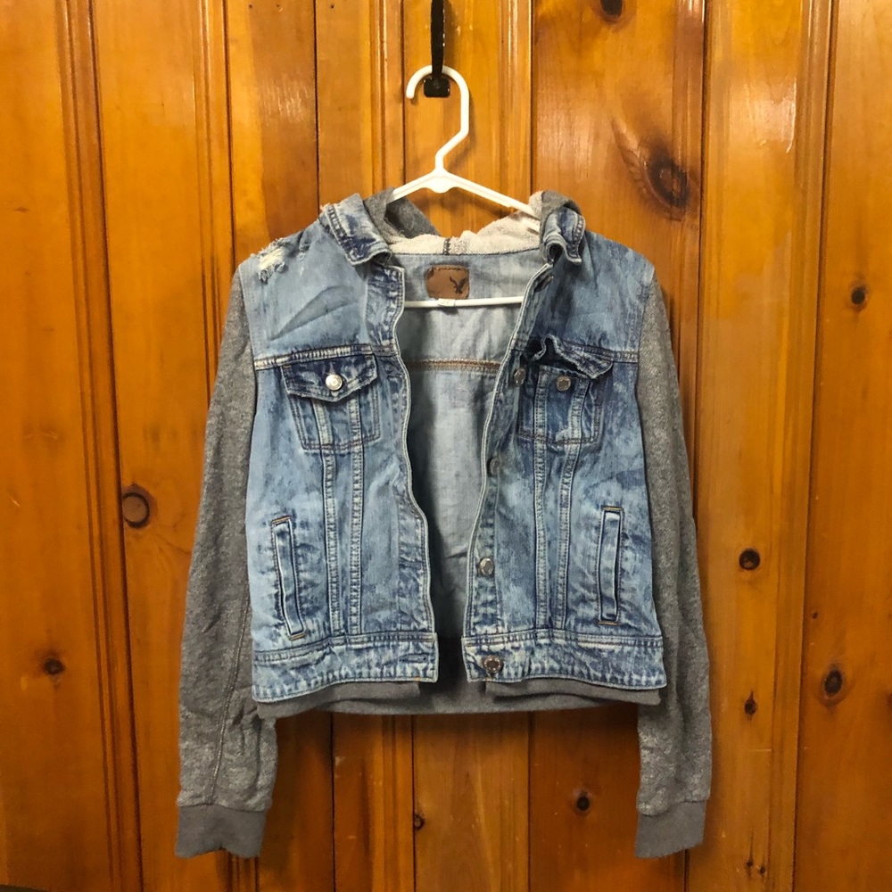 Denim jacket with a hood